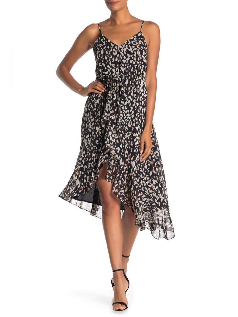 19 COOPER Animal Leopard Print Asymmetrical Midi Dress - Size Medium